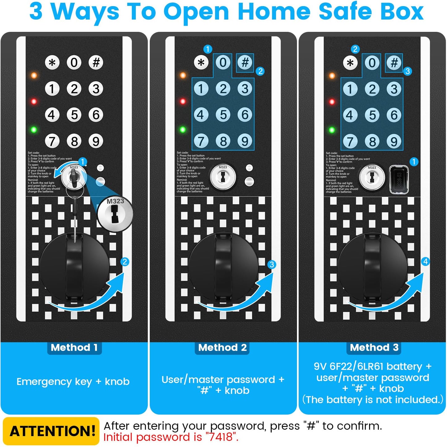 GUVELI Portable Safe Box for Home with Alarm and Silent Modes, Digital Home Safes Money Safe Box with Hand Grip, Lock Box Storage Fireproof Document Box for Money Medicine Jewelry A4 Document