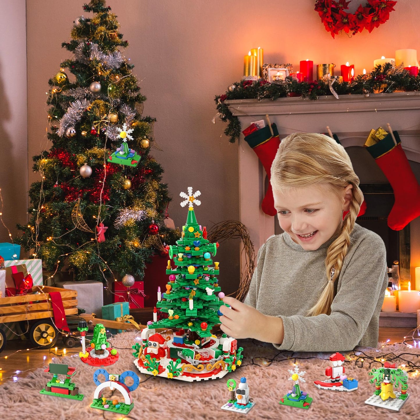 2025 Xmas Advent Calendar Building Blocks Toys 24-In-1 Christmas Tree Building Blocks 24 Days Surprise Christmas Countdown Calendar Buildings Block Toys for Christmas Gifts