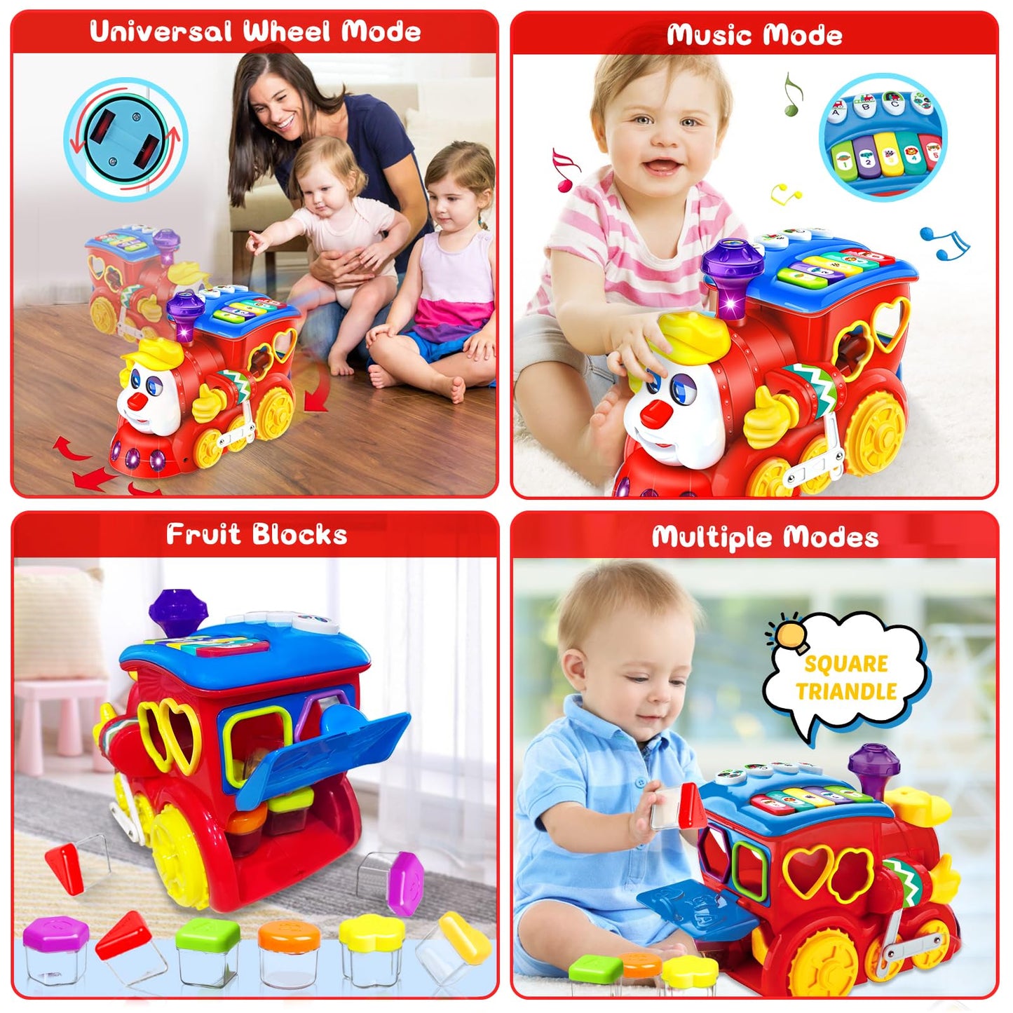 Baby Toys for 1 Year Old Boys Girls Gift Musical Train Infant Toddler Toys 6-12 12-18 Months Early Educational Crawling Learning with Blocks/Light Christmas Birthday Son Gifts for 6 8 9 10 12 Month