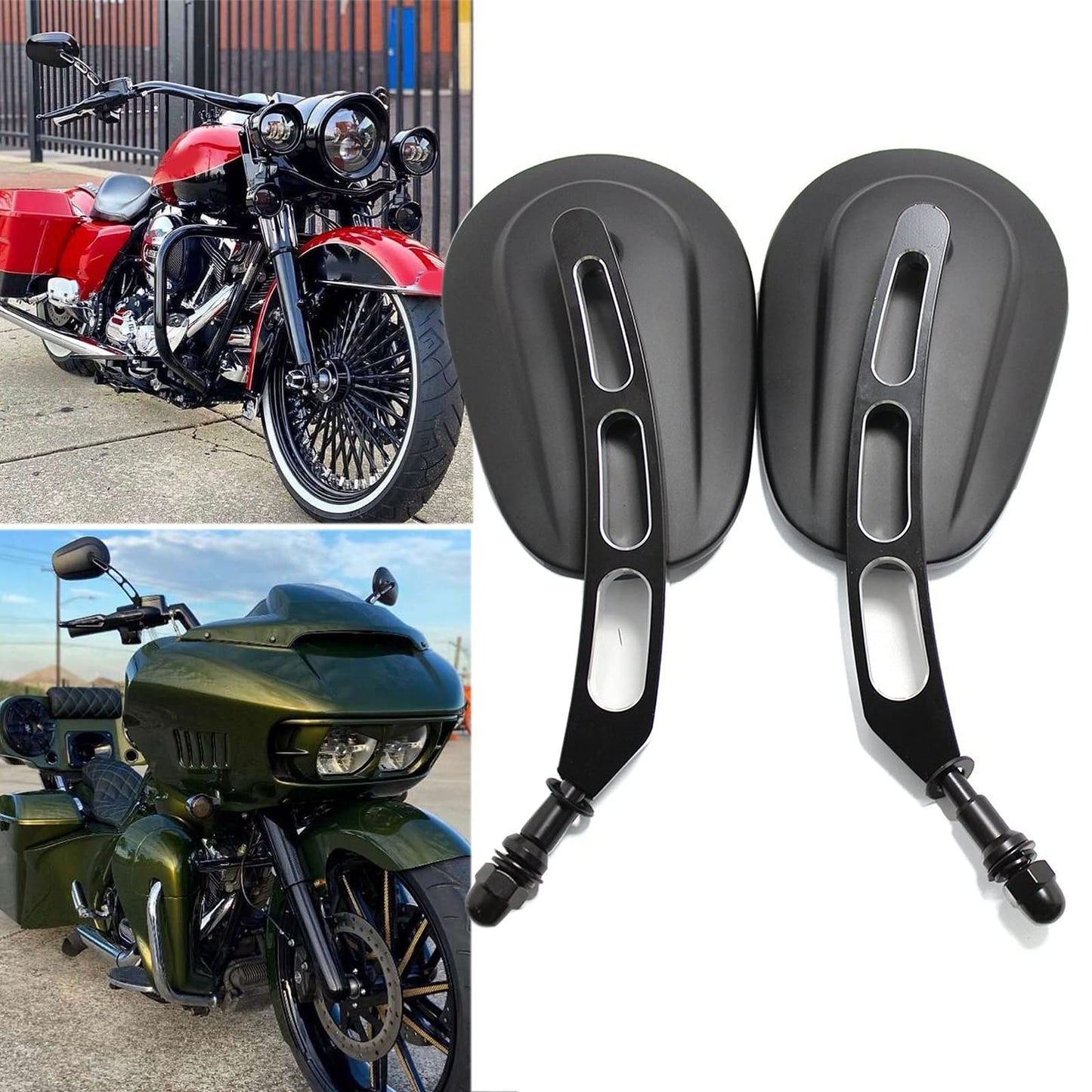 8mm Black Motorcycle Rearview Side Mirror Hollow styling for Harley Bobber Cruiser Custom MT