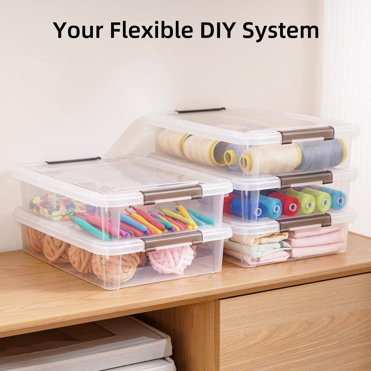 Citylife 6 PCS Plastic Storage Bins with Latching Lids Clear File Box Portable Storage Containers for Organizing A4 Paper