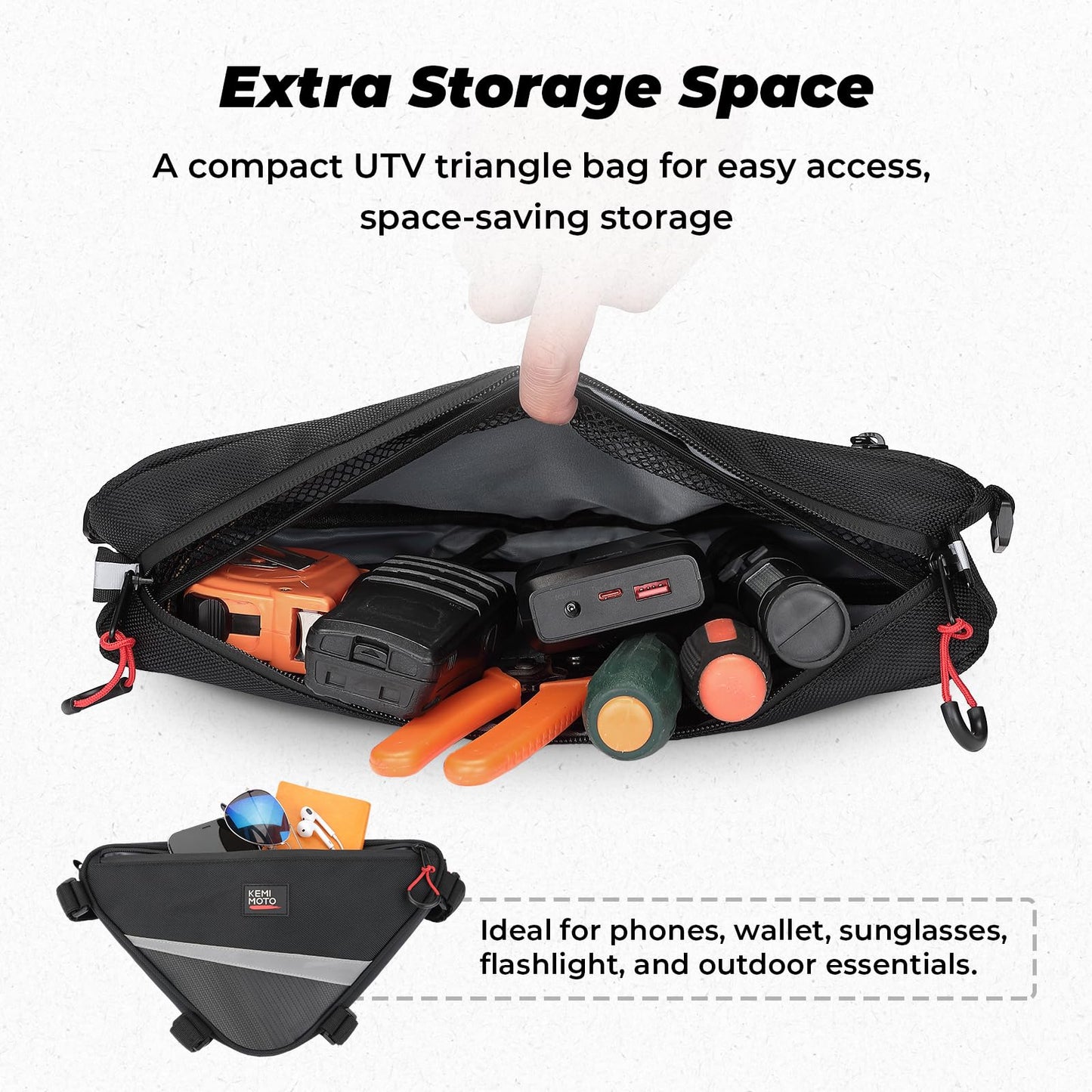 KEMIMOTO UTV Roll Bar Triangle Storage Bags, 2 Packs Waterproof Triangle Bike Bag Compatible with Most UTV, Road and Mountain Bikes