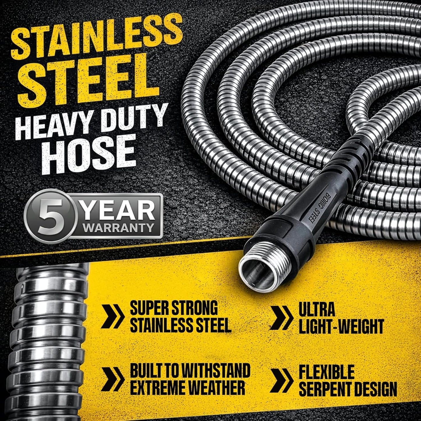BIONIC STEEL 50 Foot Garden Hose 304 Stainless Steel Metal Water Hose – Super Tough & Flexible, Lightweight, Crush Resistant Aluminum Fittings, Kink & Tangle Free, Rust Proof, Easy to Use & Store