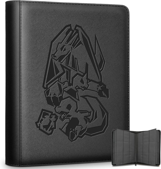 Card Binder 9 Pocket, Trading Card Zip Binder, 30 Side-Loading Pages, 540 Cards, Folder for Collectible Games (Black)