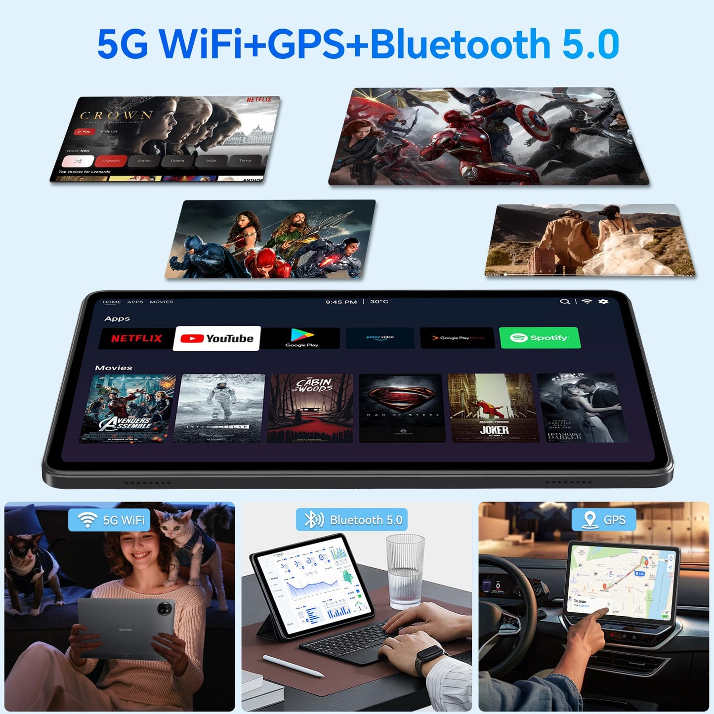 Blackview AI Tablet, Tablet 10 inch Android 15 4GB RAM 64GB ROM 1TB Expandable, Quad-Core, Widevine L1, 1280x800 IPS Touchscreen, 5G WiFi, BT 5.0, Dual Camera, 6600mAh (Blue)