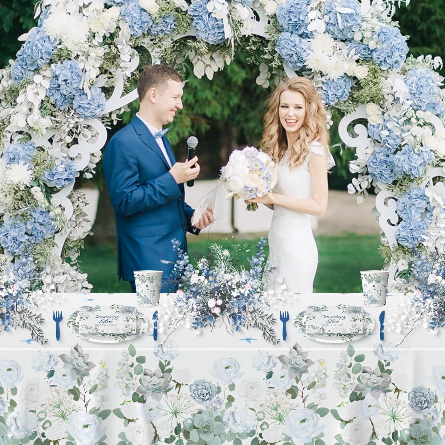 145 Pcs Something Blue Before I Do Bridal Shower Decorations Dusty Blue Floral Disposable Paper Plates and Napkins Tableware Set for 24 Guests, Miss to Mrs Decorations for Wedding Engagement Party