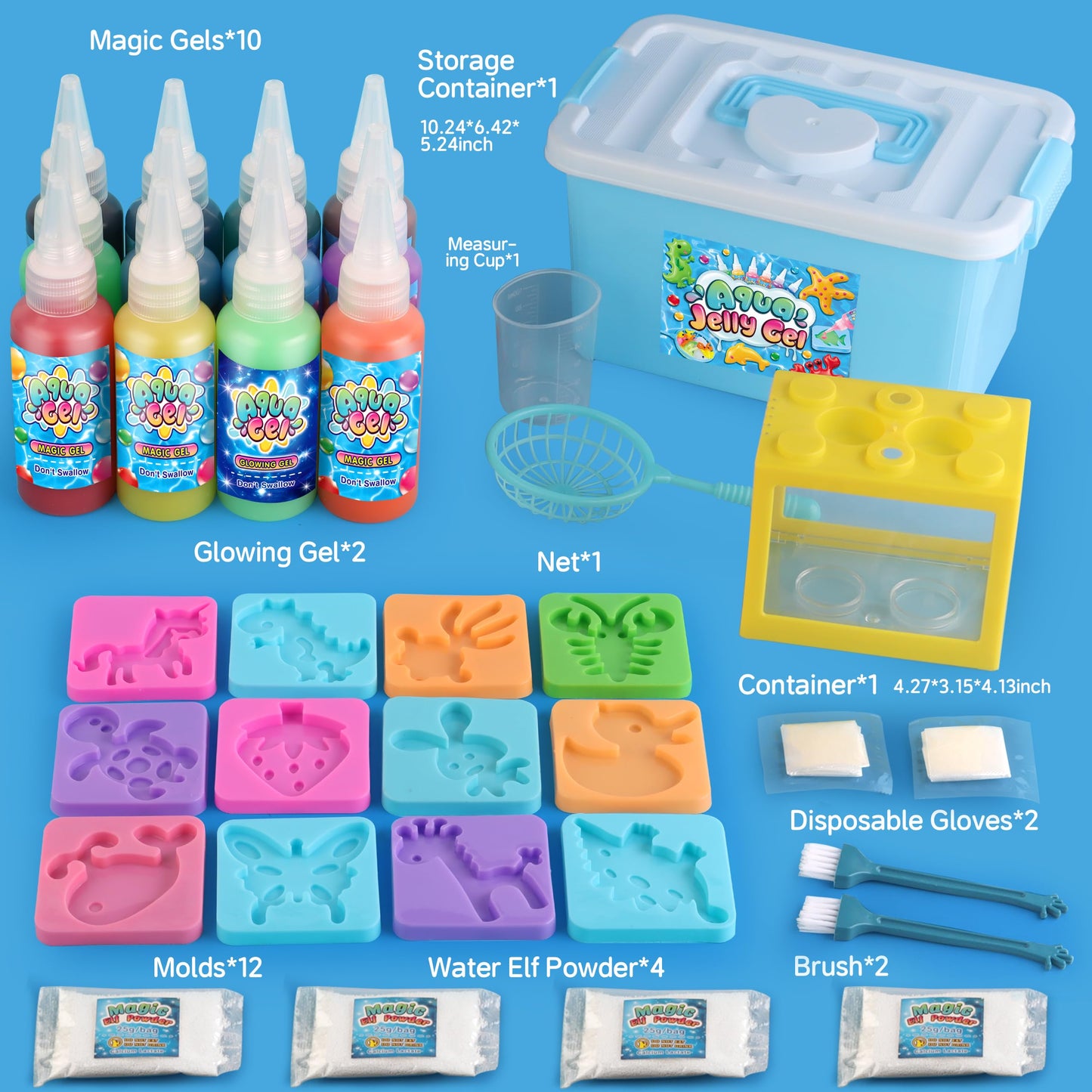 Aqua Fairy Water Gel Kit for Kid, Magic Water Elf Toy Kits with 12PCS Magic Gel and Animal Molds-Gift for Christmas,Birthday,New Year,Creative Art Craft Kit for Girls 6 7 8 10 Year Old