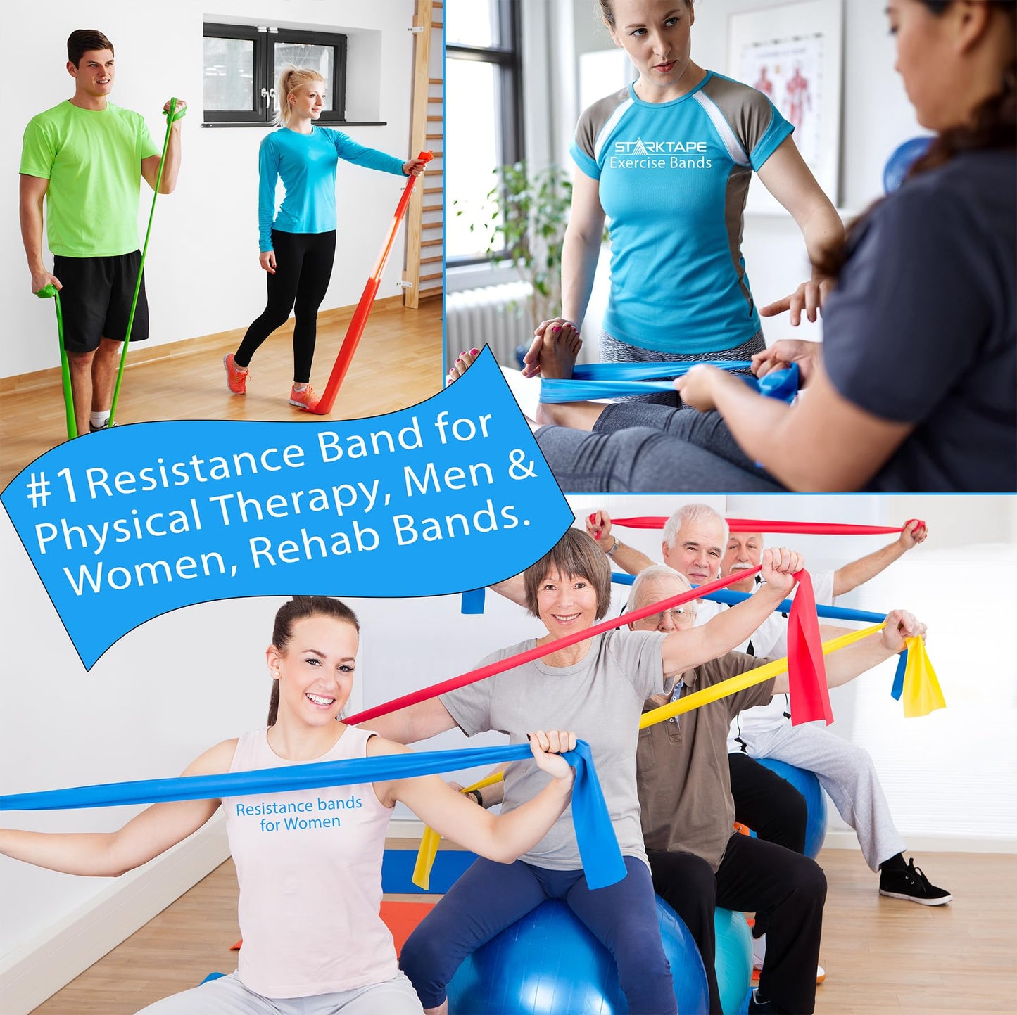 Starktape Resistance Bands 16 Yard Roll Physical Therapy. Non-Latex Professional Elastic Exercise Fitness Workout Band for Upper & Lower Body, Pilates, Rehab, Yoga, Pilates, Training. Heavy Blue