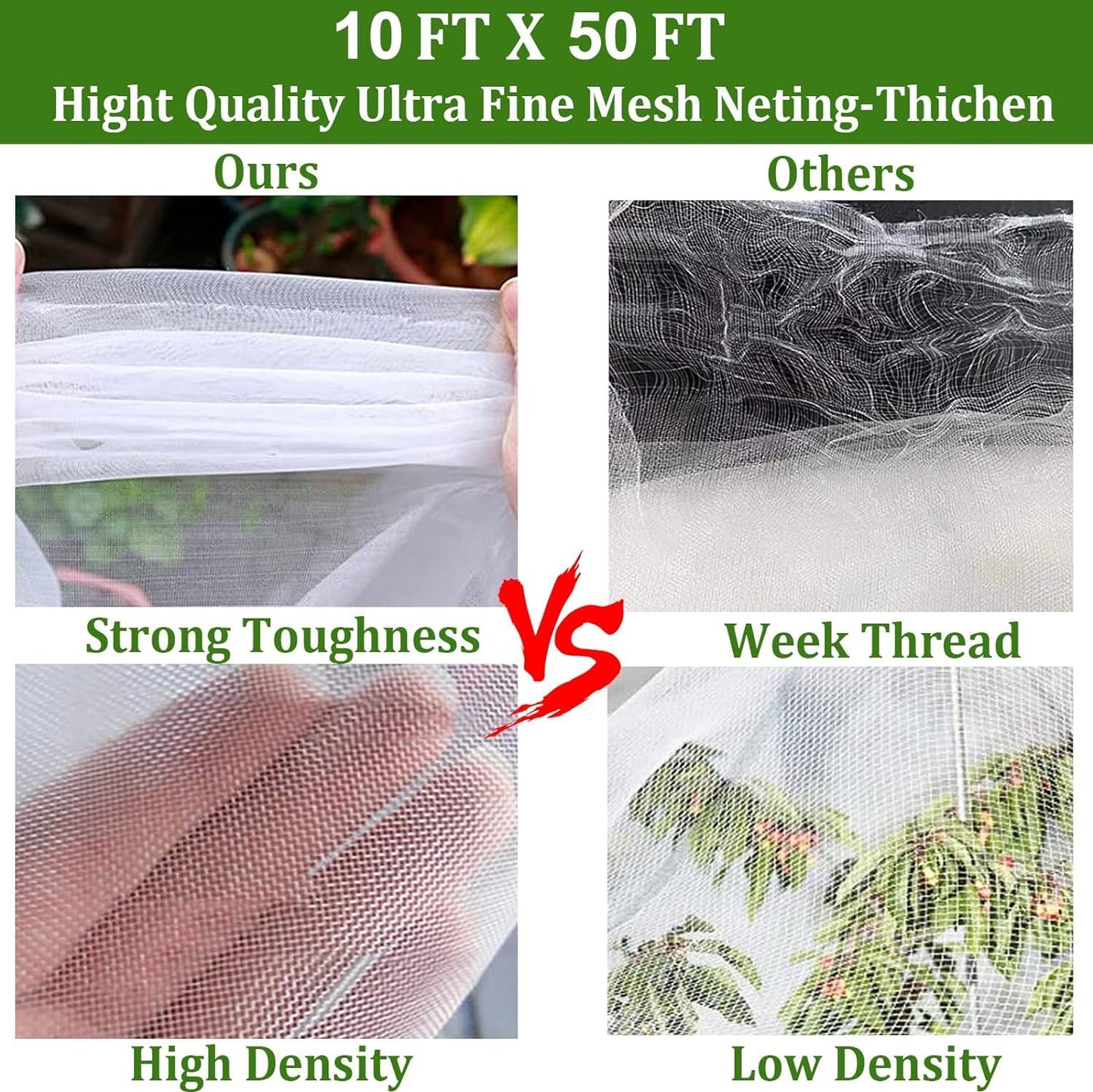 Aoipend Fine Mesh Garden Netting for Protection, 10'x50' Vegetable Crop Covers Netting for Protect Fruits, Plants, Flowers, Greenhouse Cover Net, Patio Gazebo Screen Barrier