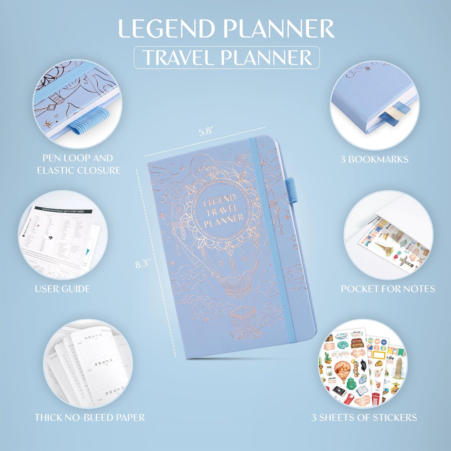 Legend Travel Planner – Vacation Itinerary Organizer for Solo Travel & Couples – Travelling Journal for Women & Men – Traveling Log with Expense Tracker & Packing List – Hardcover (Periwinkle)
