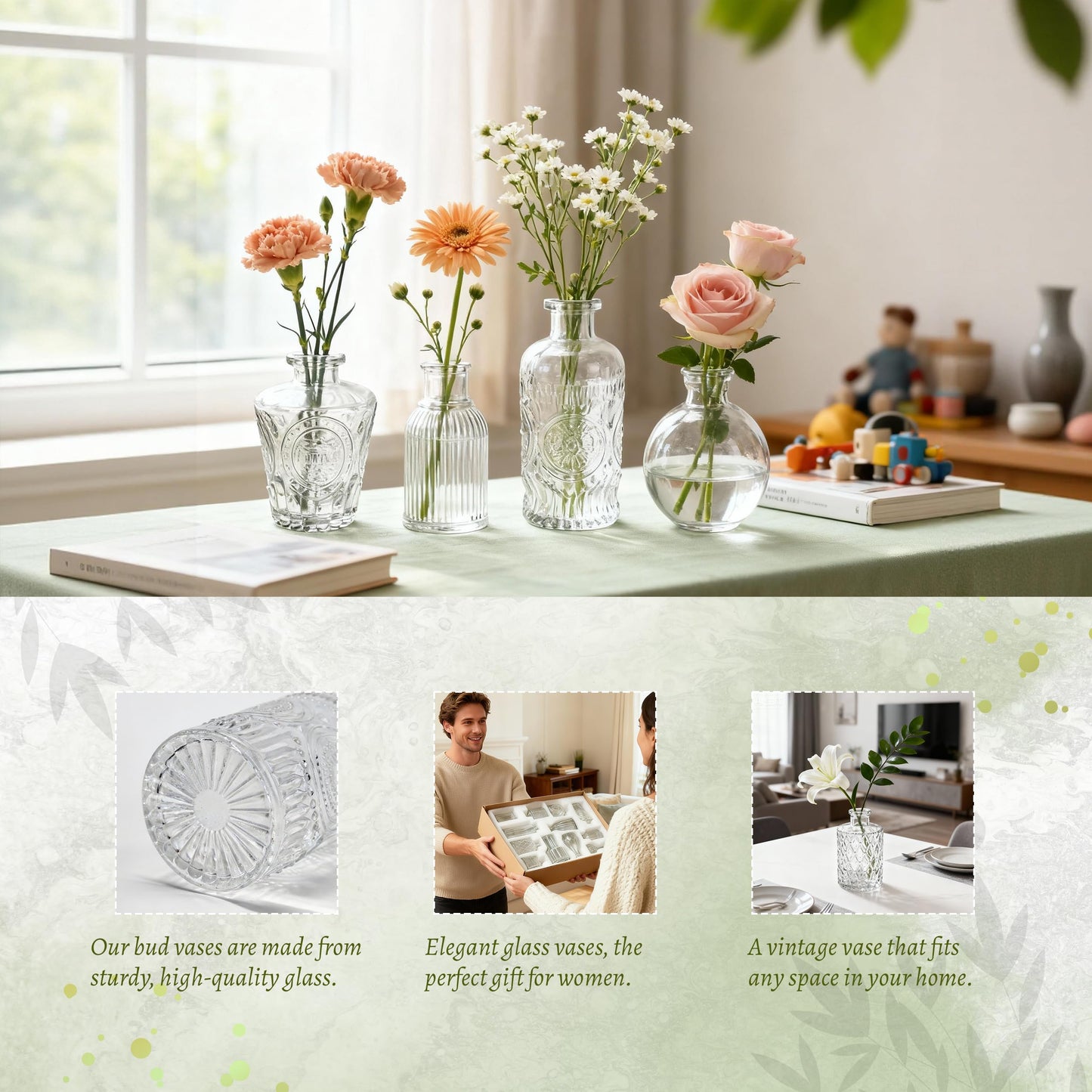 Der Rose 20pcs Small Glass Bud Vases Bulk, Clear Flower Vases for Home Dining Table & Rustic Wedding Centerpieces Decor
