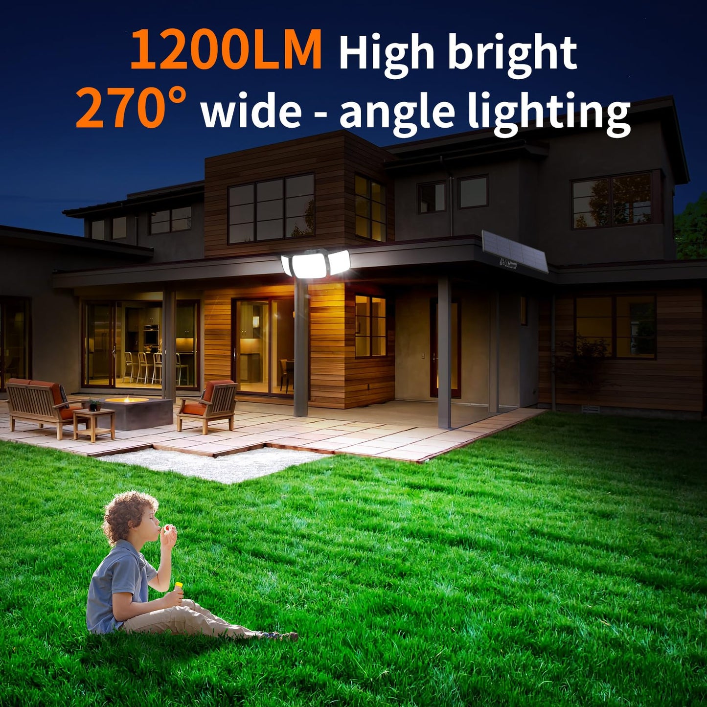 Intelamp Solar Motion Sensor Lights Outdoor, Split Design 2-Pack LED Security Flood Light, 6000mAh 1200LM Dual PIR Remote, IP65 Waterproof, Adjustable Solar Wall Light for Garage Yard Driveway Patio