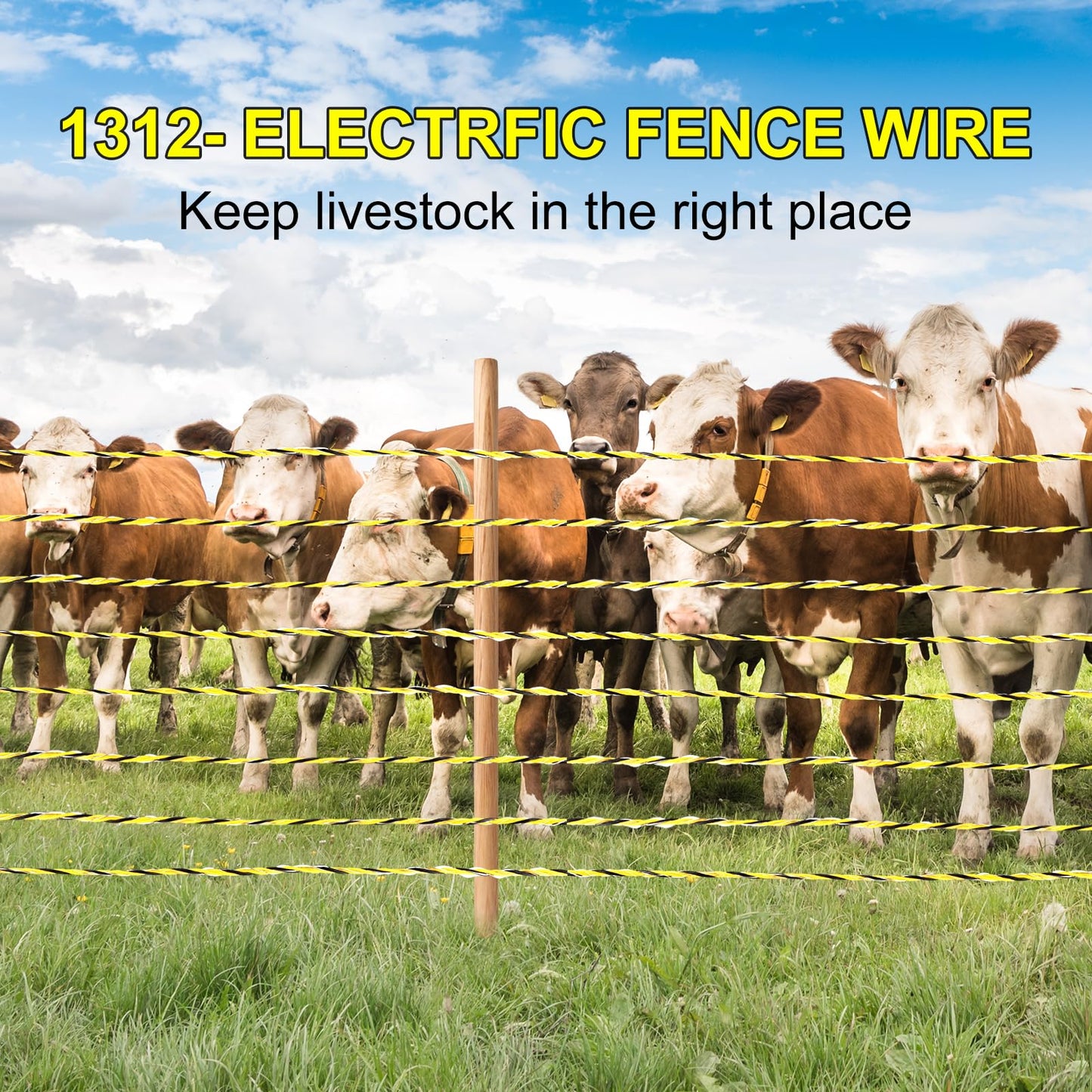 Electric Fence Polywire 1312 Feet 400 Meters, Upgraded 9 Stainless Steel Strands for Reliable Conductivity, Portable PVC-Coated Fiberglass Electric Fencing Rope, UV, Rust Resistant for Livestock
