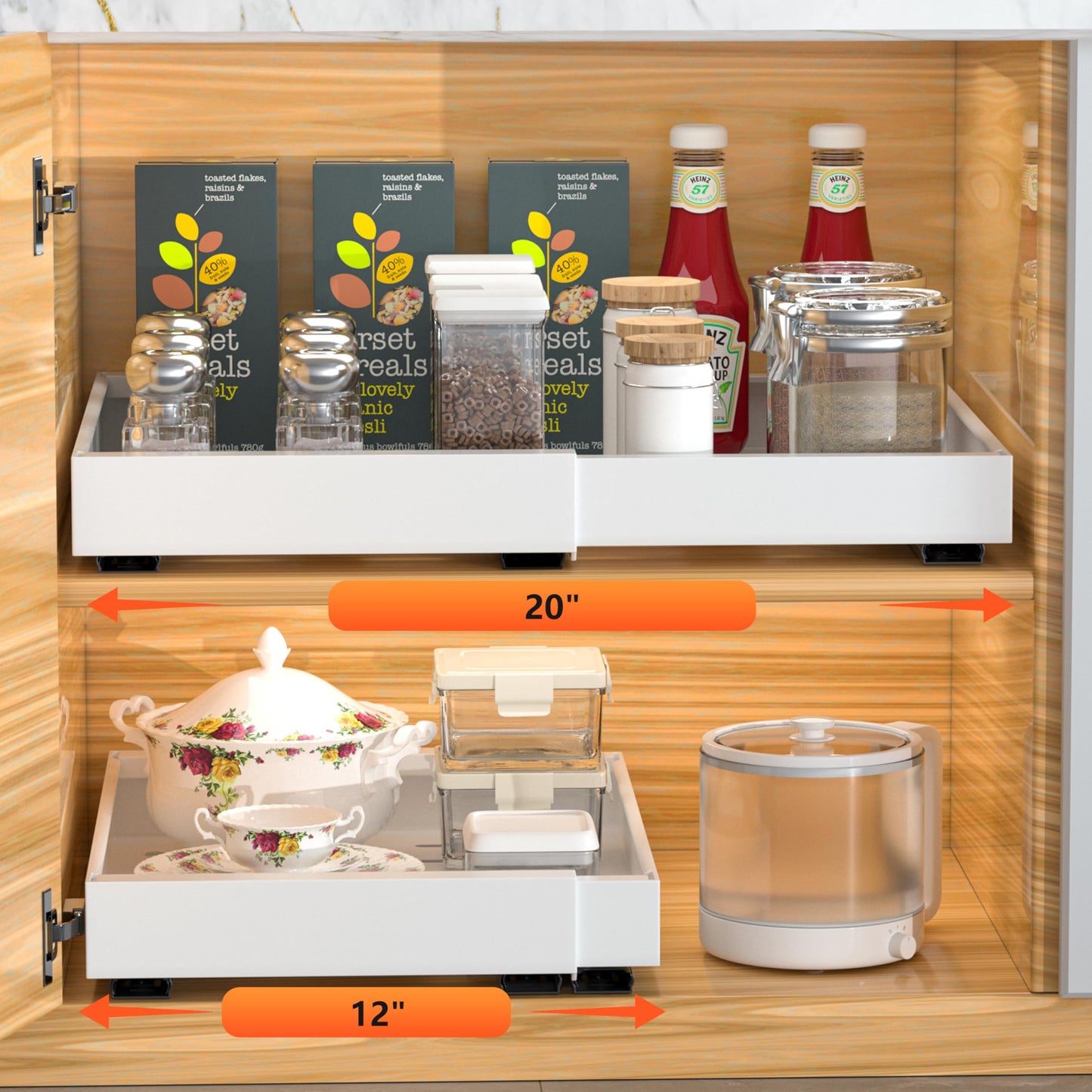 DEKAVA Pull Out Cabinet Organizer Expandable 1 pack, Adhesive with Nano Film, Pull Out Drawers for Cabinets in Kitchen, Pantry or Bathroom (White, 21" DEEPX[12"-20''] Width-1PACK)
