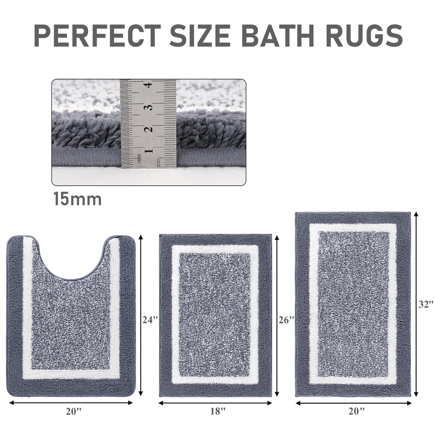 Pauwer Bathroom Rugs Sets 3 Piece Non Slip Bathroom Shower Rugs with U-Shaped Contour Toilet Mat Absorbent Microfiber Plush Bath Mats Machine Washable Shaggy Bath Rugs Christmas Floor Mats Carpet