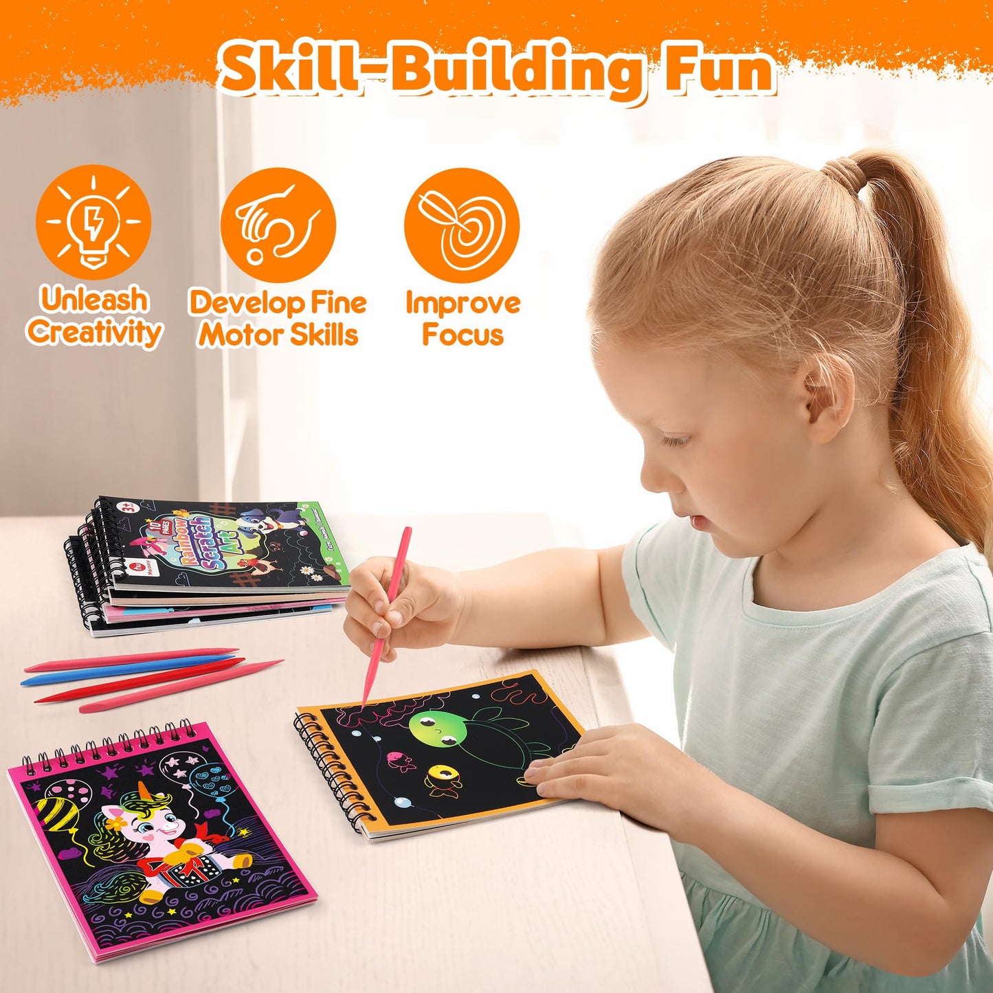 Mocoosy 24 Pack Scratch Art Party Favors for Kids Ages 4-8-12, Birthday Goodie Bag Stuffers, Rainbow Scratch Notebook Bulk, Coloring Books Art Craft Supplies Toddler Boy Girl Gifts Classroom Prizes