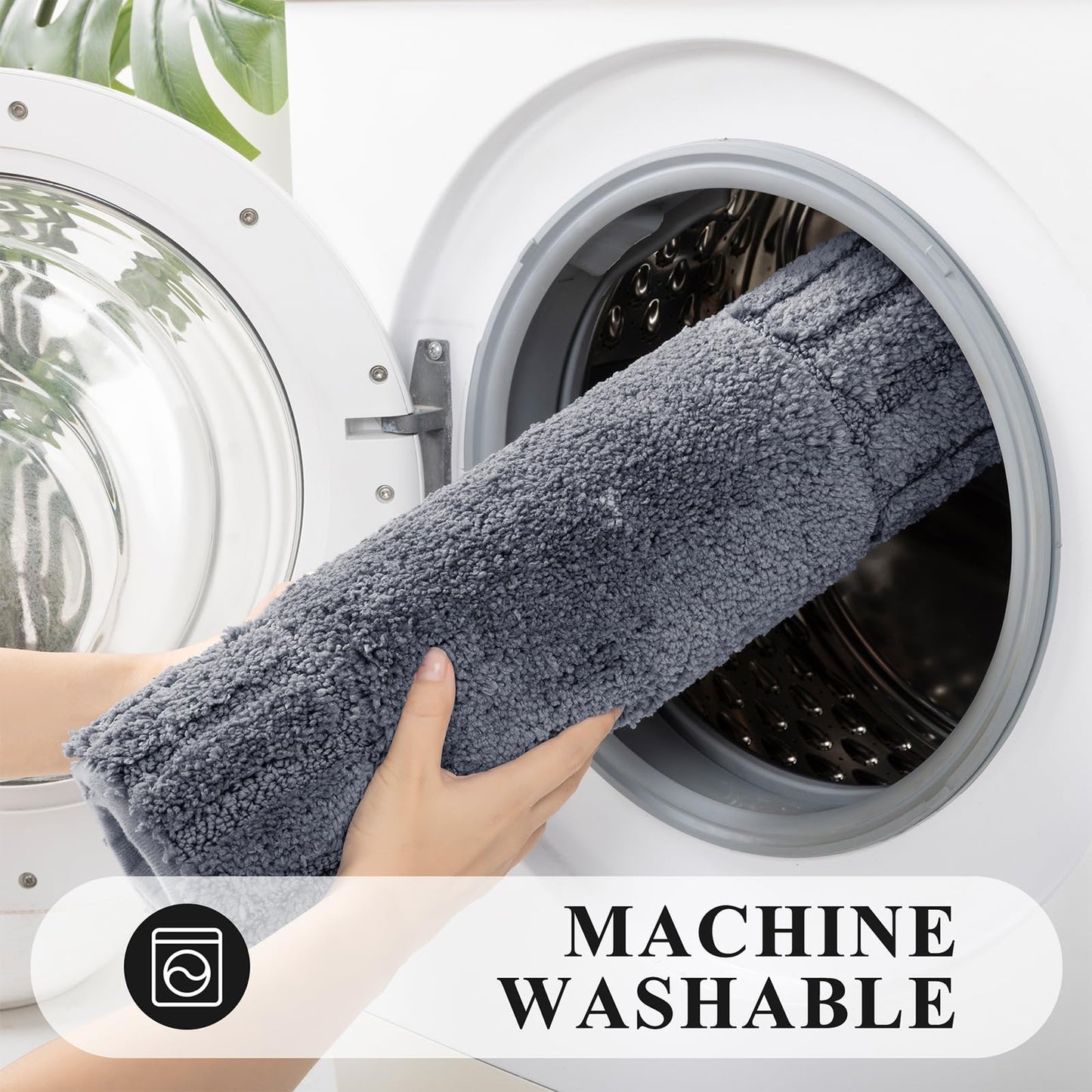Pauwer Bath Mat Non Slip Bathroom Mat Sets 3 Piece Absorbent Bath Rugs for Bathroom Plush Shaggy Bathroom Rugs Set with U-Shaped Contour Toilet Mat Machine Washable, Dark Grey