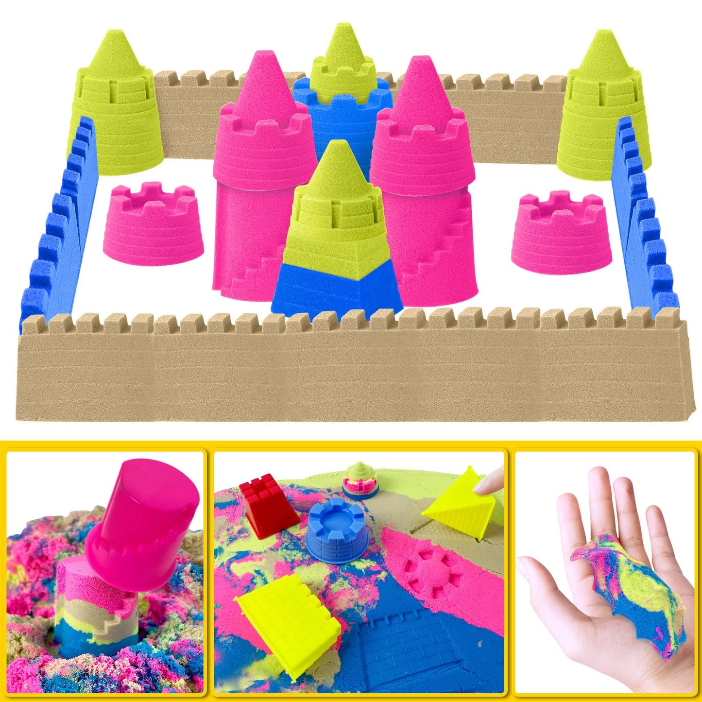 Sensory Bin - Play Sand Kit with Construction Set Toy Truck and 4lbs Magical Sand, Pretend Play Beach Sensory Toy Sandbox, Kids Gifts for Girls and Boys