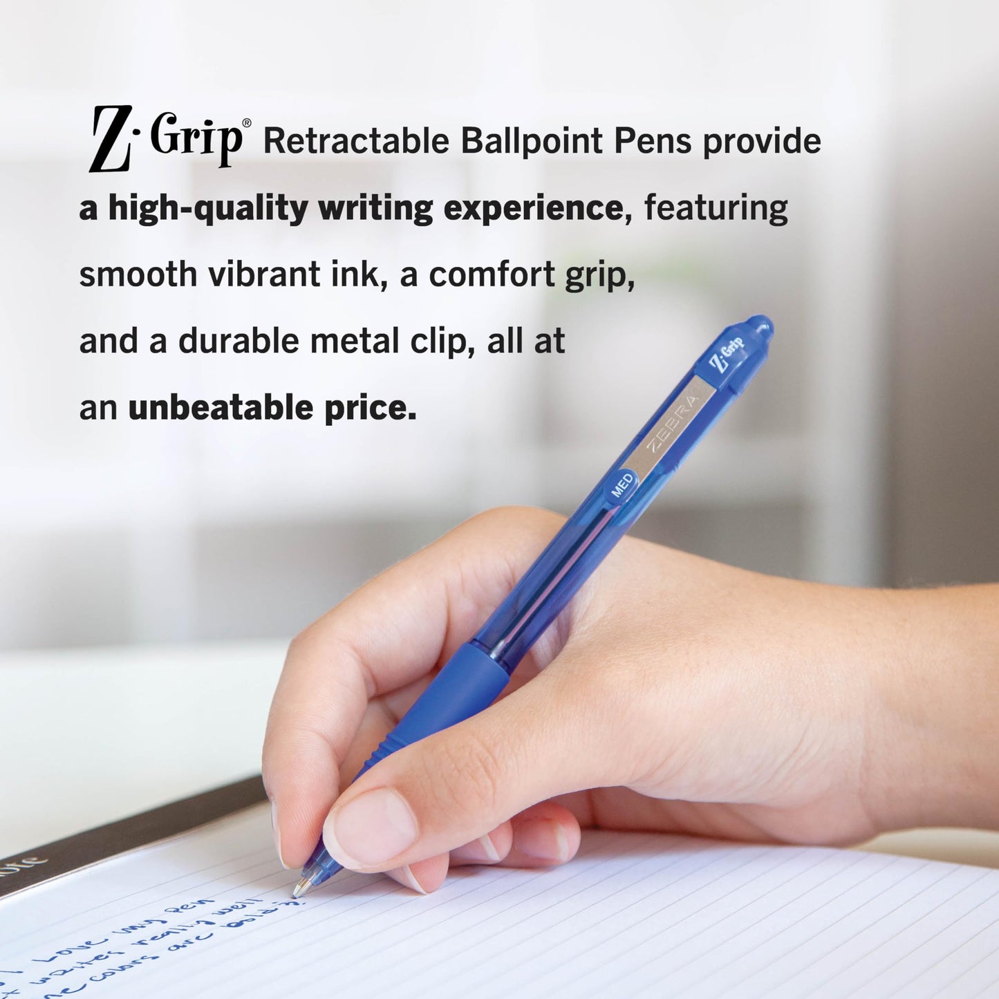 Zebra Pen Z-Grip Retractable Ballpoint Pen, Smooth-Flowing Blue Ink, 1.0mm Medium Point, School & Office Supplies, Ideal for Note-Taking, Journal and Planner Use, 48-Pack (22248)