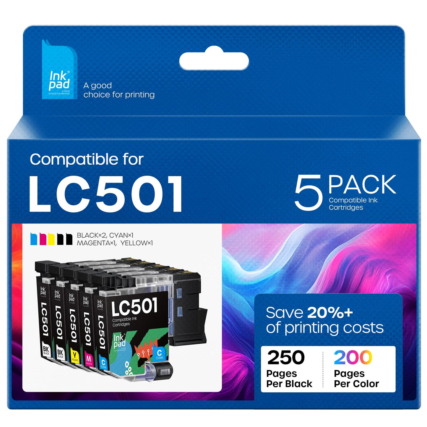 Compatible with LC501 Ink Cartridges Compatible for Brother LC 501 Work for Brother MFC-J1360DW, MFC-J1410DW, MFC-J1260DW Printer 5 Pack