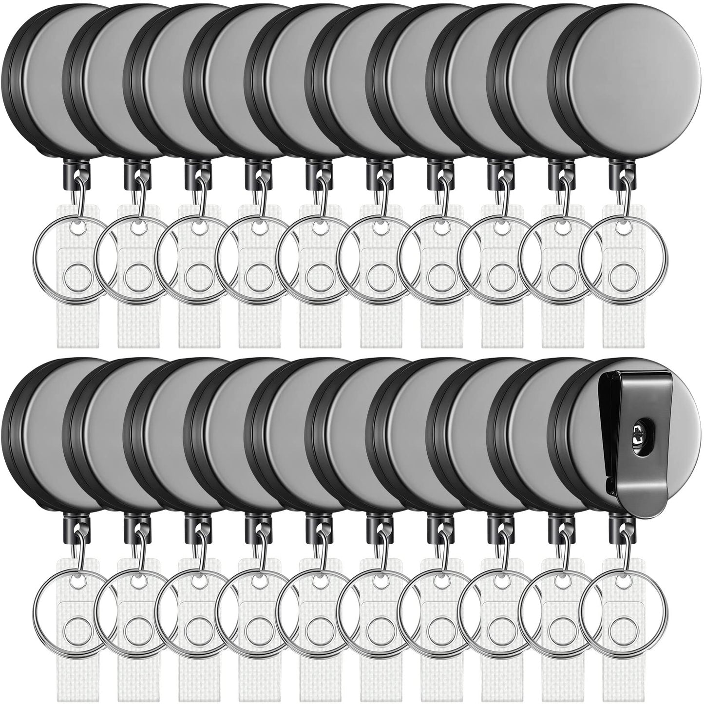 Leelosp Heavy Duty Retractable Badge Holder Reel Metal ID Badge Holder with Belt Clip Keyring Retractable Clip Bulk Card for Work Employee Doctor Nurse Gifts(Glossy Grey)