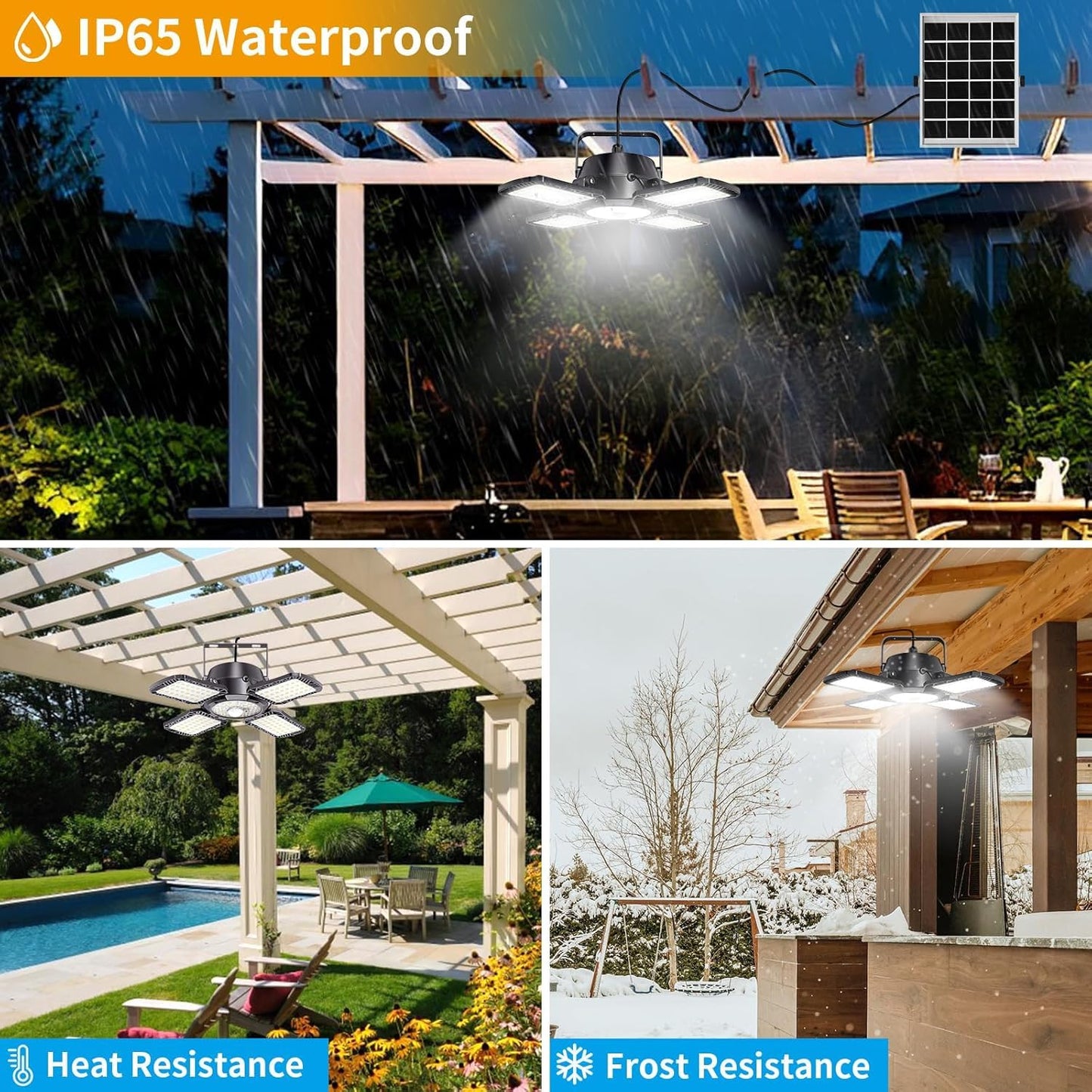 Solar Pendant Lights Solar Indoor/Outdoor Light with Motion Sensor, 4 Lighting Modes with Remote Control, 176 LED 1000LM Solar Powered Shed Lamp for Gazebo Garage Shop Barn Home House Porch