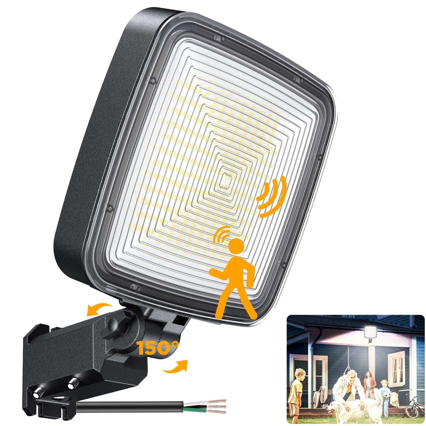 WILLGOTOP 150W LED Parking Lot Light Motion Sensor Flood Light Outdoor, 20000LM LED Barn Light with Dusk to Dawn Photocell, 150° Adjustable Security Lights, 6500K for Garage Yard Farmhouse