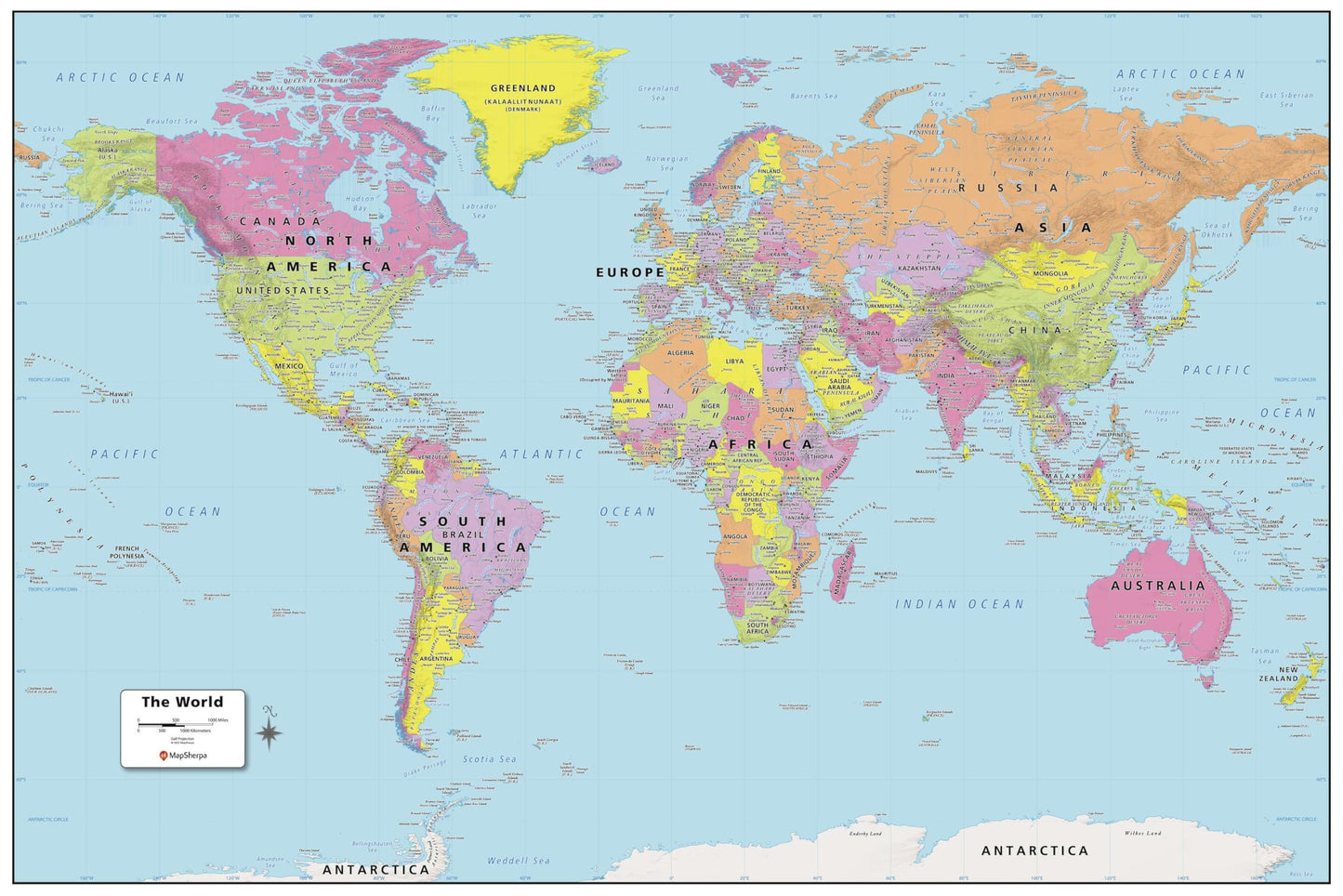 MapSherpa: World Wall Map - Extra Large - 60 x 40 inches - Front Lamination