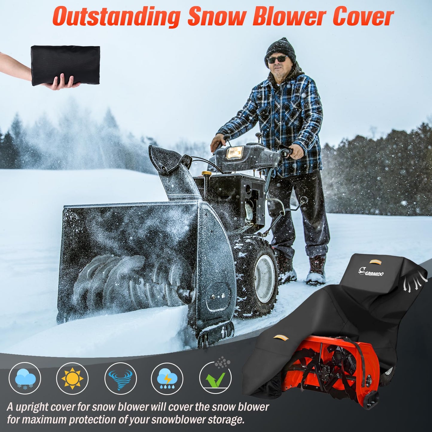Snow Blower Cover,Heavy Duty 840D Snowblower Covers Waterproof Outdoor with Waterproof Strip,Air Vent,2 Reflective Handles,Windproof Buckle,Universal Protective Cover for Snow Thrower Shovel Storage