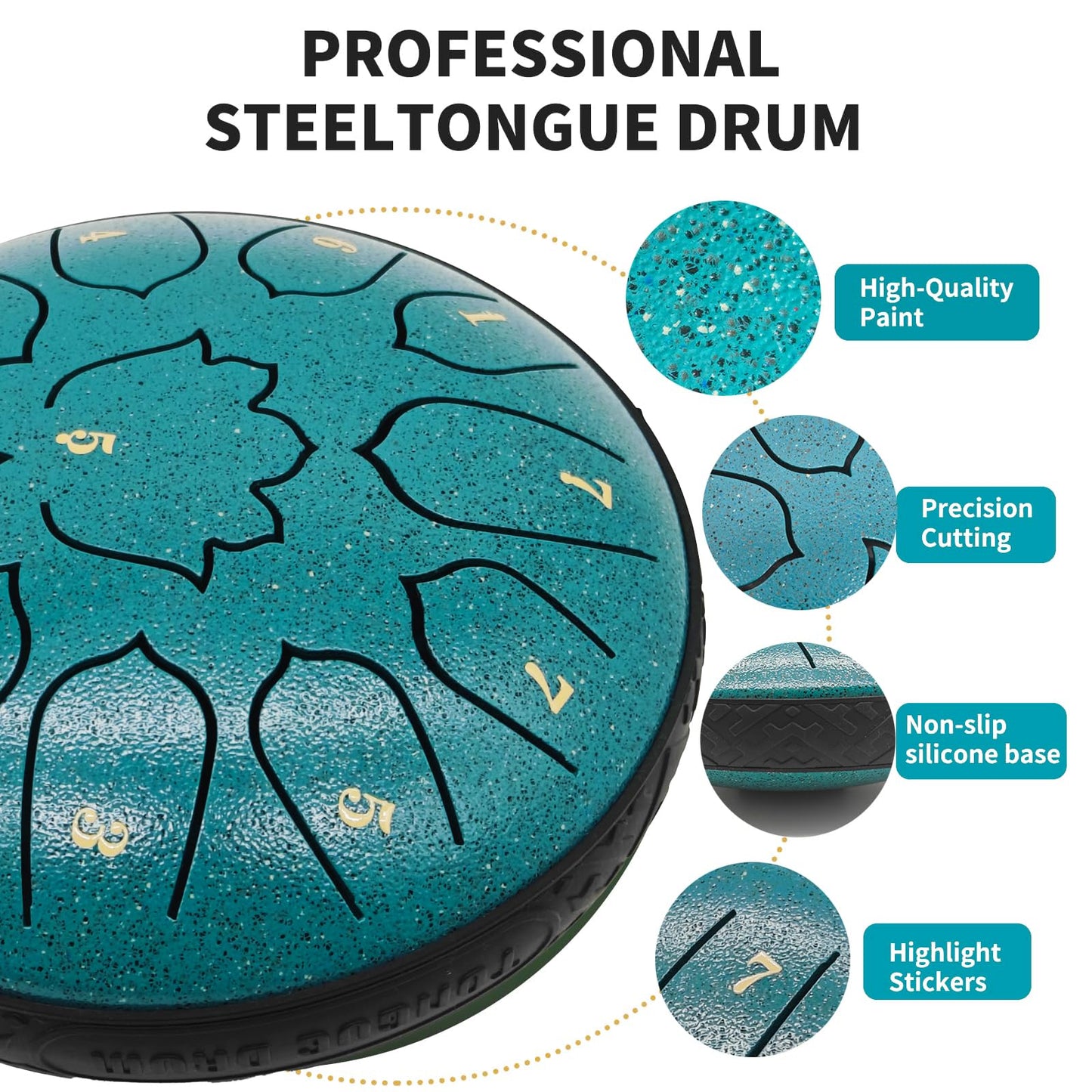 Rain Drum for Outside Garden, 6-Inch Steel Tongue Drum with 11 Notes, Percussion Instrument, Includes Soft Bag, Music Book, and Mallets, Ideal for Meditation, Yoga, and Relaxation