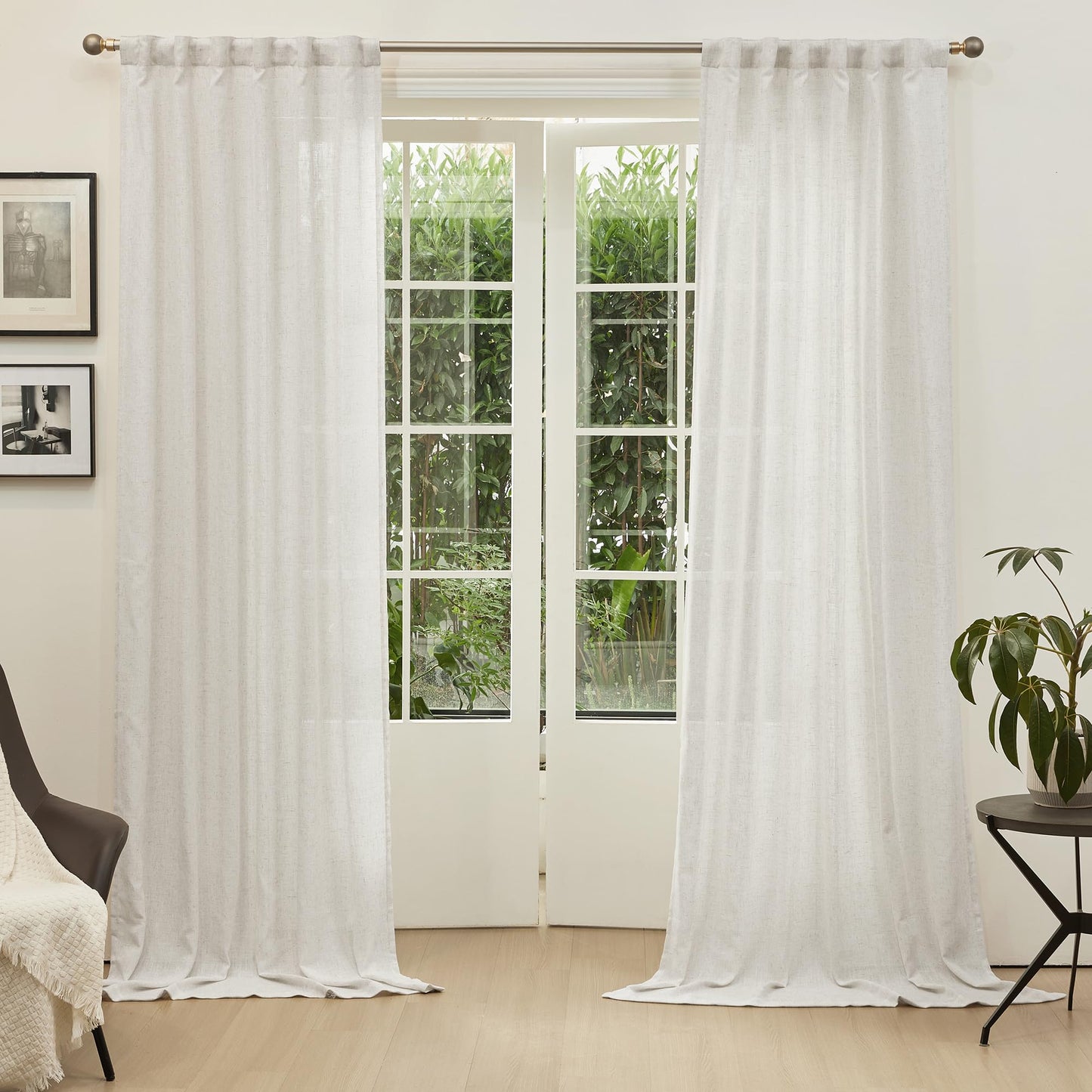 MYSKY HOME Country Curtains for Sliding Glass Door, Back Tab Semi Sheer Curtain Panels Extra Long Floor Length Drapes Linen Texture Soft Touch, 50x108 Inch, Linen, 2 Panels