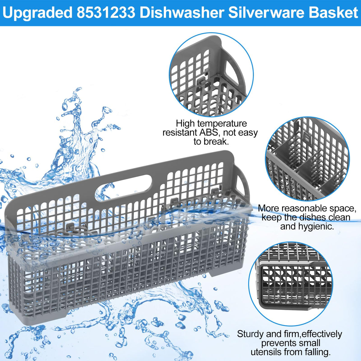 UPGRADED 8531233 WP8562043 Dishwasher Silverware Basket Replacement, Fits For Kitchenaid Kenmore Whirlpool Dishwasher Utensil Basket Parts KDFE104HPS0 KDTE334GPS0 Universal Dishwasher Cutlery Basket