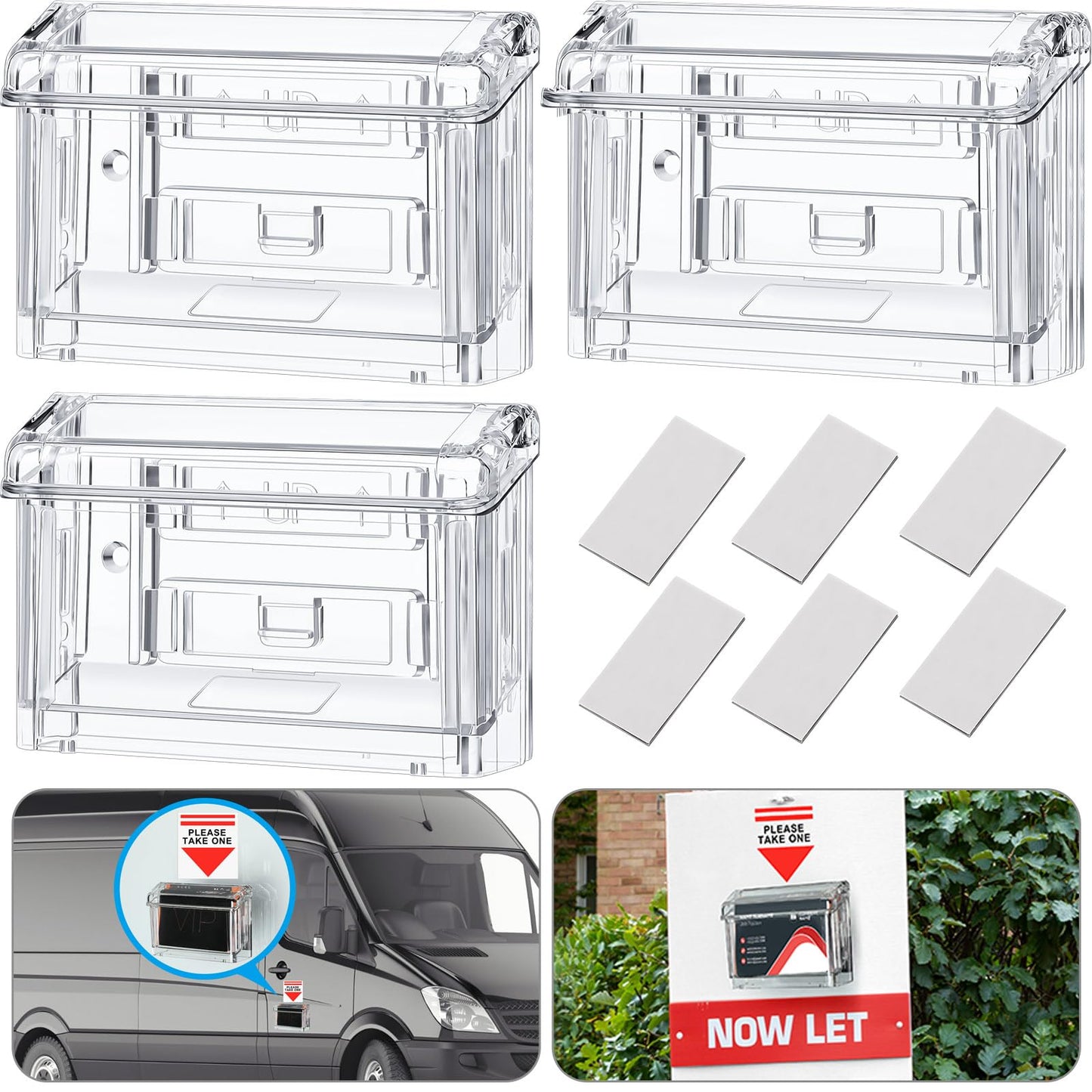 Crtiin 6 Pcs Outdoor Business Card Holder Clear Waterproof Acrylic Business Card Holder Wall Mount for Car with Take One Sticker for Office Store Trucks Wall, 4.25 x 1.46 x 2.87 Inch
