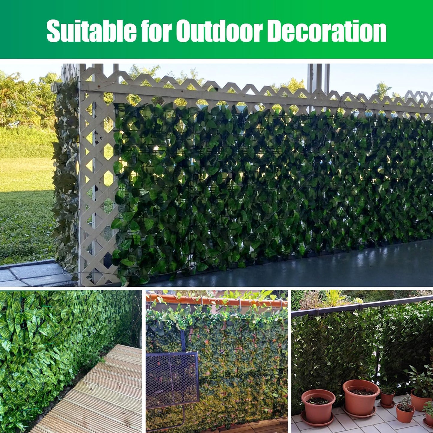 Artificial Ivy Privacy Fence Screen 40x120in, Artificial Faux Ivy Hedge for Garden and Balcony, Faux Leaves Privacy Fence with 100PCS Zip Ties and Replacement Leaves,Nail
