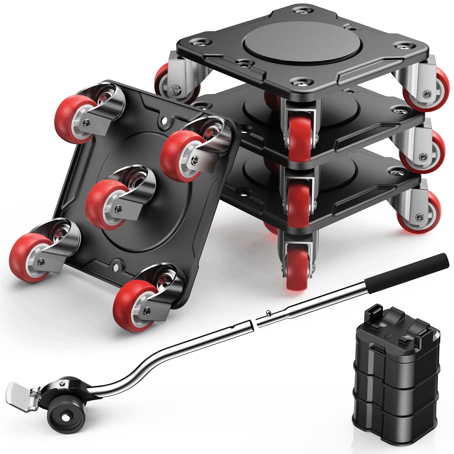 QHNB Heavy Duty Furniture Movers with 5 Wheels, Carbon Steel Panel Furniture Dolly Set with Lifter, 360° Rotatable Universal Casters for Easy Moving, Max Load 2200LBS