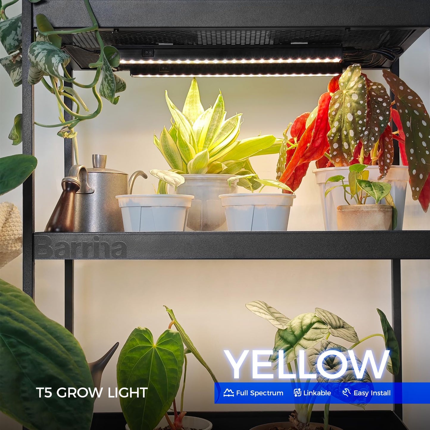 Barrina Grow Lights for Indoor Plants Full Spectrum, 1ft LED Grow Light Fixture, Black Cover LED Plant Grow Light for Indoor Plants, Greenhouse, Linkable Design, Yellow, 8 Packs