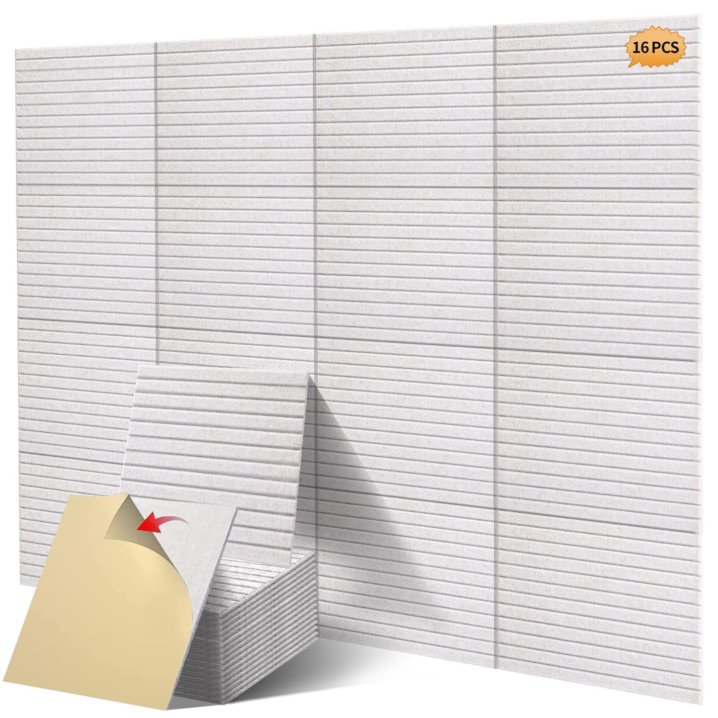 16 Pcs Pro Grade Soundproof Wall Panels,Acoustic Panels,Premium Sound Panels,Better Than Foam,Wedge Design,with Adhesive on Back,for Acoustical Treatments/Professional Studio,12×12×0.4 in (Ivory)