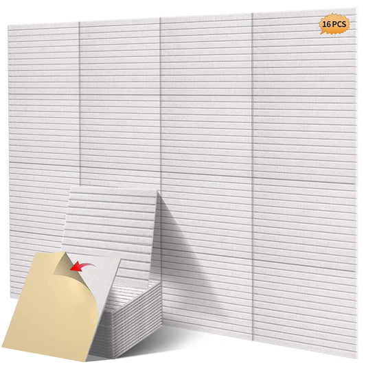 16 Pcs Pro Grade Soundproof Wall Panels,Acoustic Panels,Premium Sound Panels,Better Than Foam,Wedge Design,with Adhesive on Back,for Acoustical Treatments/Professional Studio,12×12×0.4 in (Ivory)