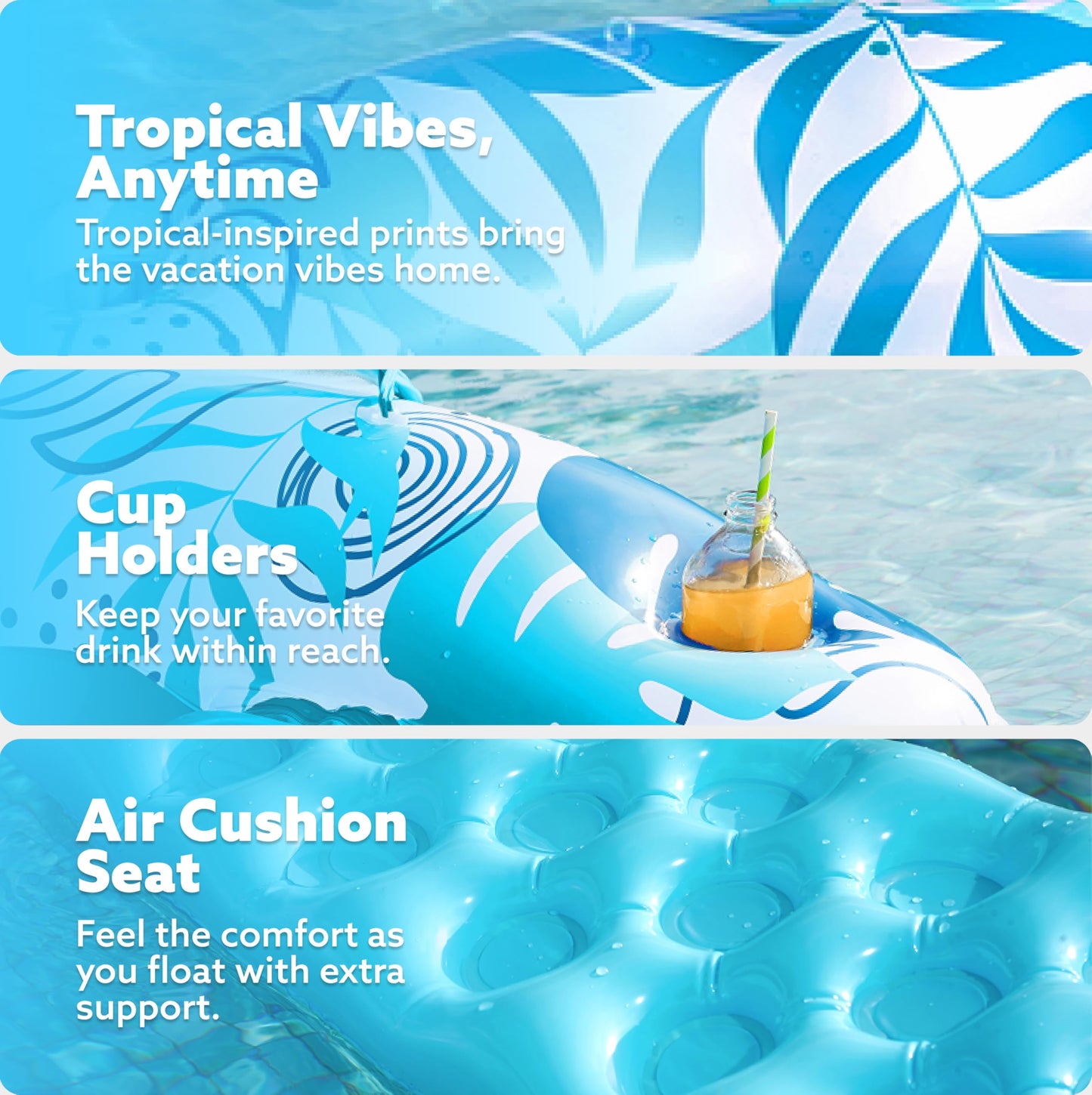 Sloosh Inflatable Pool Floats Adult, 2 Pack Pool Chairs with Cup Holders, Blow up Floating Pool Floats Chair, Pool Floaties for Adults Swimming Pool Party Summer Water Fun(Summer Leaves