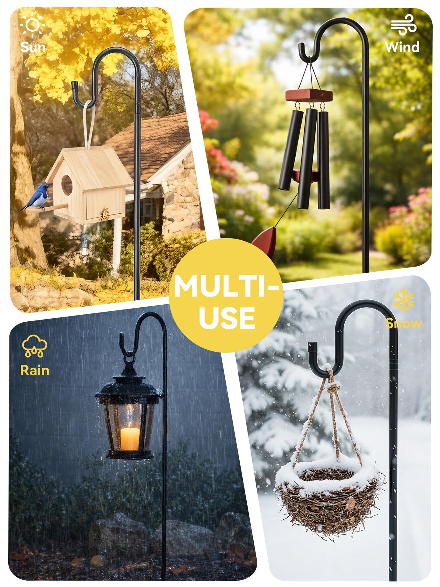 Bird Feeder Pole, 94" Shepherds Hooks for Outdoor Heavy Duty, Hummingbird Feeders Stand with Stable 5-Prong Base, Hanging Plant Shepherd Hook Hanger Stick for Outside Garden Yard Wedding