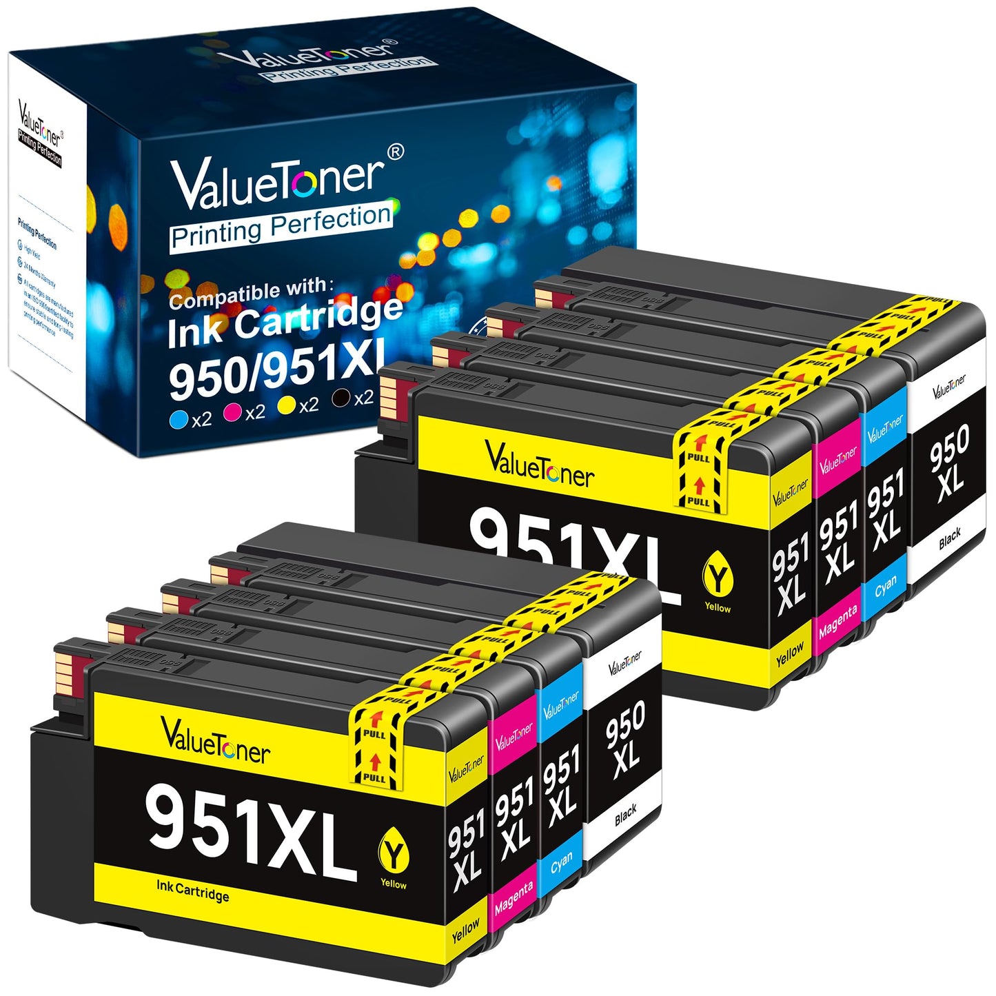 950XL and 951XL Ink Cartridges Combo Pack (8-Pack) Compatible for HP 950 951 Ink cartridges Combo Pack for HP OfficeJet Pro 8600 8620 8610 8615 8100 8630 8660 276DW 251DW, Black Cyan Magenta Yellow