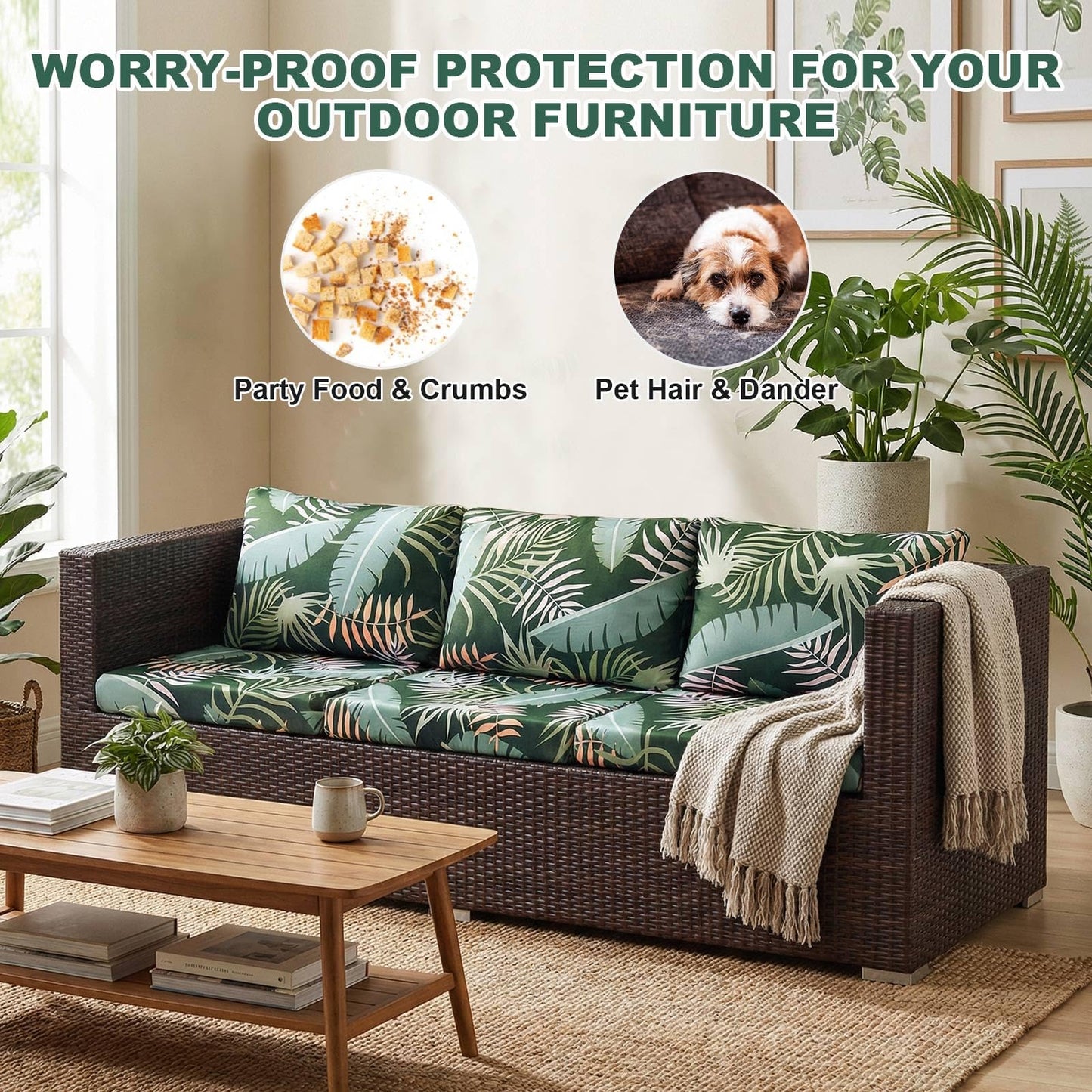 8PCS Outdoor Couch Covers, Patio Sofa Cushion Covers-Stretch Print Slipcovers, Washable Sofa Chair Seat Cushions Slipcovers for Indoor & Outdoor Furniture (8, Green Forest)