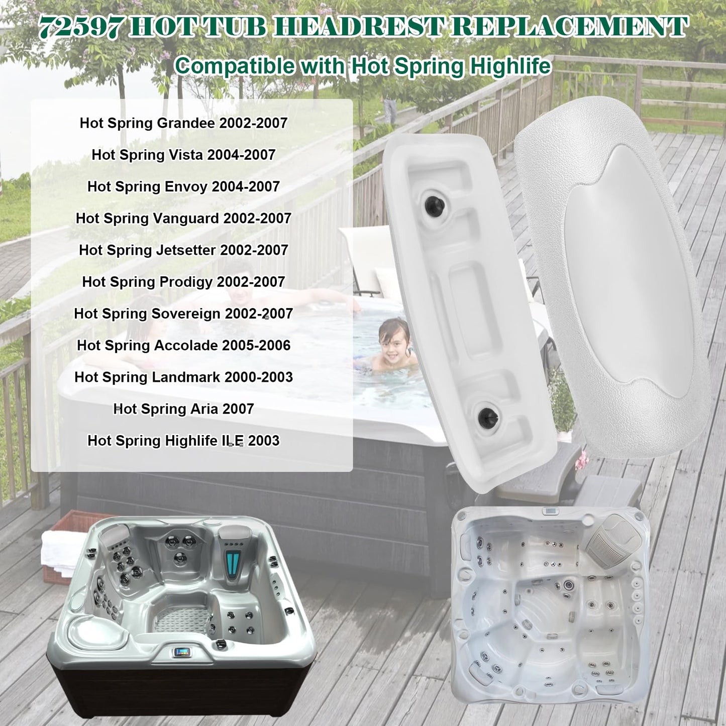 72597 Hot Tub Head Rest Pillows, Cool Grey Hot Tub Pillows, Hot Spring Spas Replacement Spa Pillow 2002-2007, Hot Tub Neck Pillow Replacement for Highlife Series Spas (1997-2007) - 2 Pack