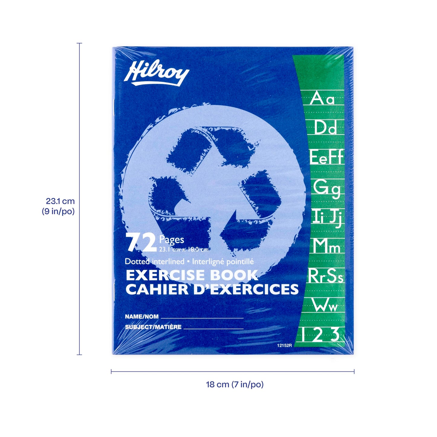 Hilroy Recycled Stitched Exercise Book, Dotted Interlined with Margin, 72 Pages/36 Sheets, 7-1/8” (180 cm) x 9-1/8” (23.1 cm) Sheet Size, Purple Cover, 1 Case of 24 Books (12152R)