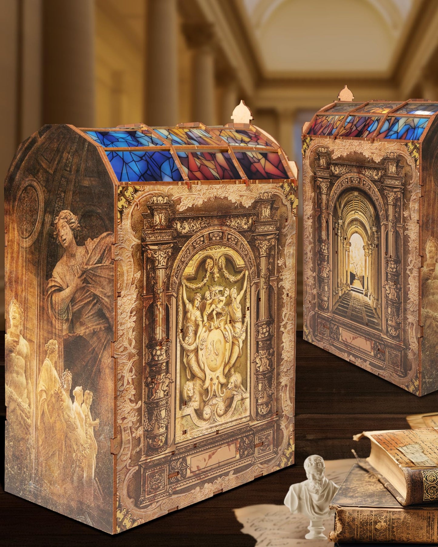 Quanquer DIY Book Nook Kit： DIY Dollhouse Booknook with LED Light - 3D Wooden Puzzle Miniature House Kits - DIY Crafts for Adults - Bookshelf Insert Decor - Gifts Family & Friends(Museum)
