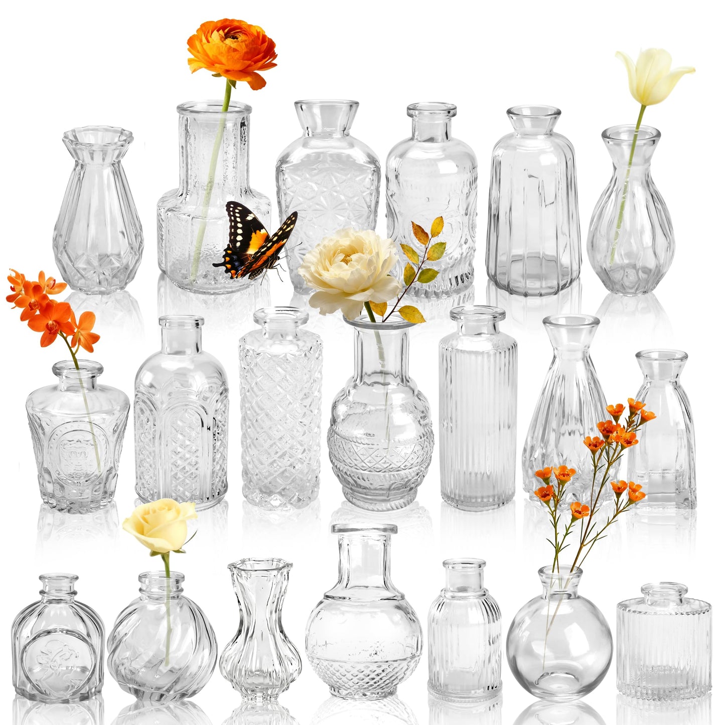 Der Rose 20pcs Small Glass Bud Vases Bulk, Clear Flower Vases for Home Dining Table & Rustic Wedding Centerpieces Decor