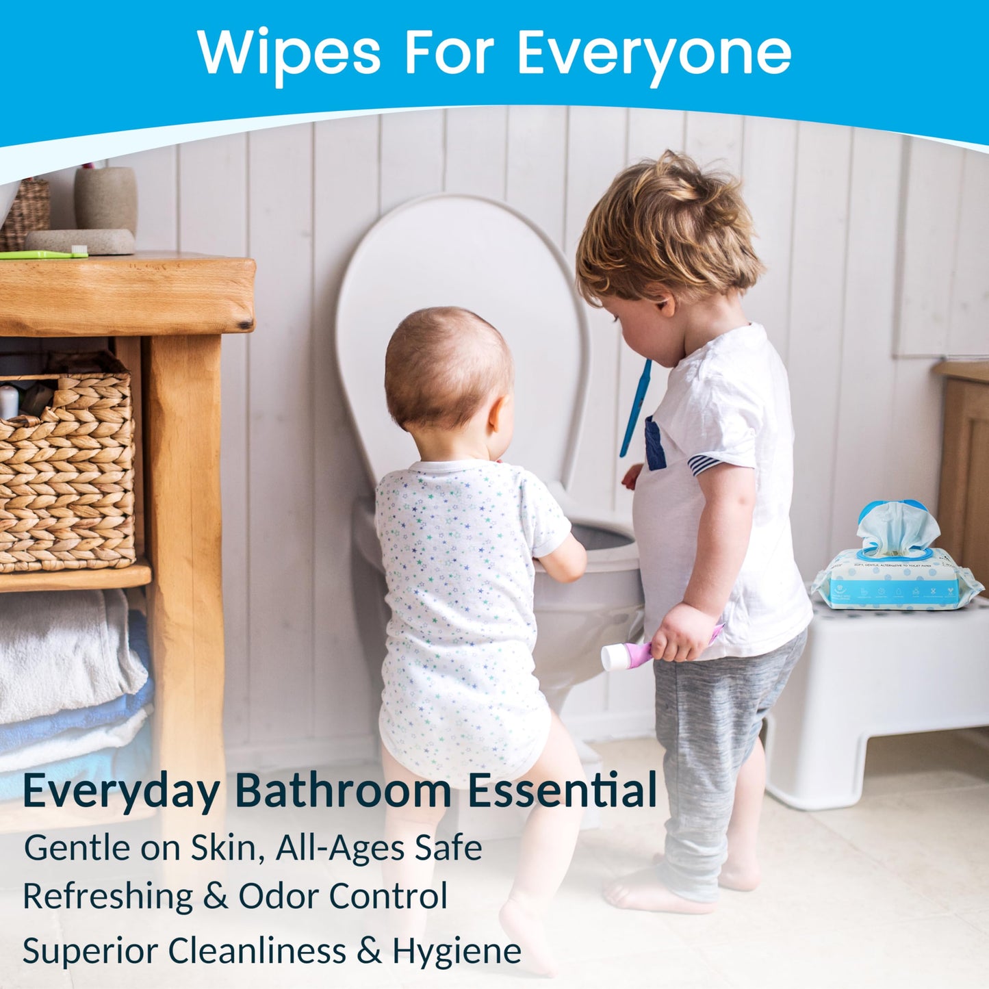 WONDERFUL Flushable Wipes, Unscented 100% Plant-Based Wet Butt Wipe for Adults & Kids, Sewer Septic Safe, Gentle for Sensitive Skin, Wipes Flushable Pack for Bathroom & Travel, 6-Pack (360 Counts)