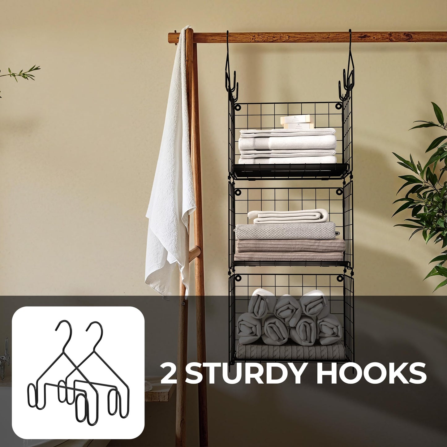 GRANNY SAYS 3-Shelf Metal Hanging Closet Organizer, Pack of 1 Hanging Storage Shelves for Organizing Kitchen Pantry, Wardrobe Clothes Organizer and Storage, Wire Baskets Storage Organization, Black
