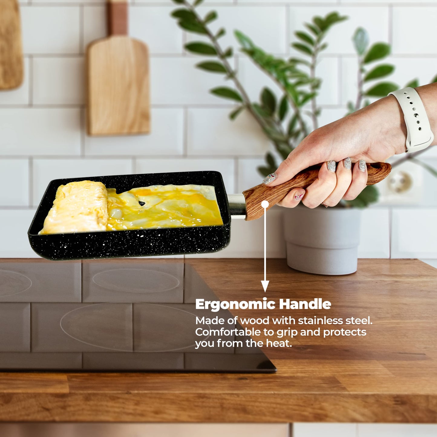 Tamagoyaki Pan, Japanese Cookware, Egg Pan, Rectangle Frying Pan, Kitchen Accessories, Square Pan, Omelette Maker Nonstick, Omelet Pan, Cooking Tools, 7" x 5" Black (Without Lid)