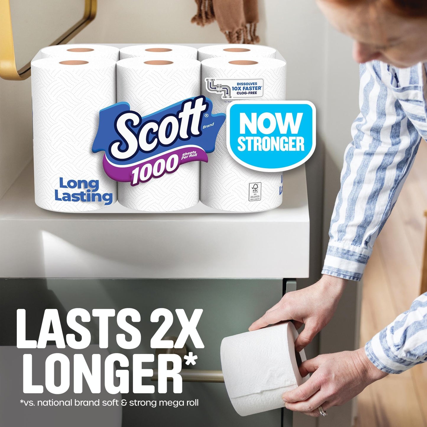 Scott 1000 Toilet Paper, 18 Rolls, Septic-Safe, 1-Ply Toilet Tissue